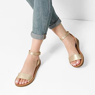 DREAM PAIRS Women’s One Band Ankle Strap Buckle Flat Sandals,Size 6,Gold/Pu,ELENA-5 - Image 8