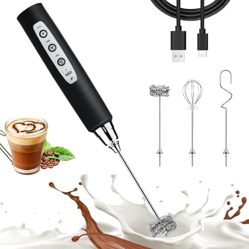 Nahida Black Milk Frother Wand for Coffee, Frother Handheld Rechargeable Electric Whisk Drink Mixer with 3 Heads 3 Speeds Coffee Frother Electric Stirrer For Latte, Cappuccino, Hot Chocolate - Image 1