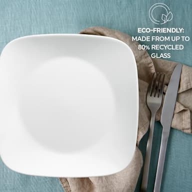 Corelle Vitrelle 18-Piece Service for 6 Square Dinnerware Set Triple Layer Glass and Chip Resistant, Lightweight Square Plates and Bowls Set, Pure White - Image 5