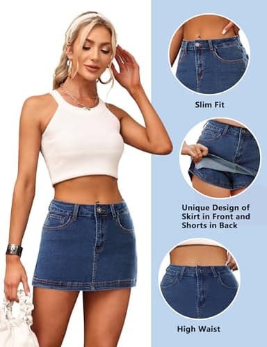 Denim Skort for Women High Waist Mini Denim Skirt Casual Stretch Women Jean Skirt with Pockets - Image 4