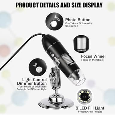 USB Digital Microscope Camera 50X to 1600X LED Microscope HD Handheld Microscopes with Bracket Portable Microscopes Compatible with iOS & Android Devices - Image 4
