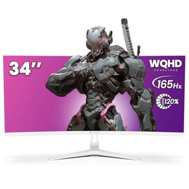 CRUA 34'' White Gaming Monitor 165Hz/144Hz 21:9 1500R Ultrawide Curved Monitor, WQHD 3440X1440 120%sRGB VA Panel Computer Monitor Support Freesync, PIP/PBP, HDMI2.0 & DP1.4, Wall Mount&Tilt Adjustable - Image 2