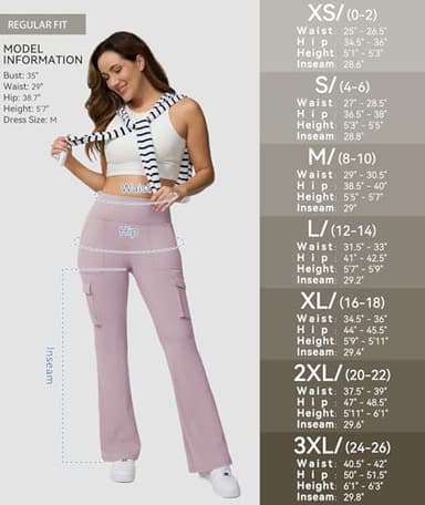 Yoga Flare Leggings for Women High Waisted Yoga Casual Pants Workout Leggings Cargo with 6 Pockets Bootcut Pants,Purple Pink XL - Image 6