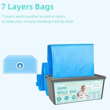 Diaper Pail Refills Bags with 30 Bags Compatible with Genie Easy Roll Signature and Platinum Diaper Pails, 7-Layer Odor-Barrier Technology - Image 3
