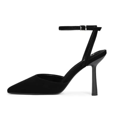 QIY Black Heels Closed Toe Pointy Pointed Toe Heels for Women Black Pumps Formal Dress Wedding Bridal Shoes High Heel Slingback Kitten Stiletto Ankle Strap Heel Size 7 - Image 2