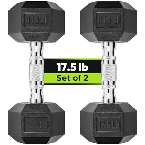 Hex Dumbbell Rubber Encased Strength Training Dumbbells, Hand Weight For Workout & Exercise/Pair of 17.5LB - Image 1