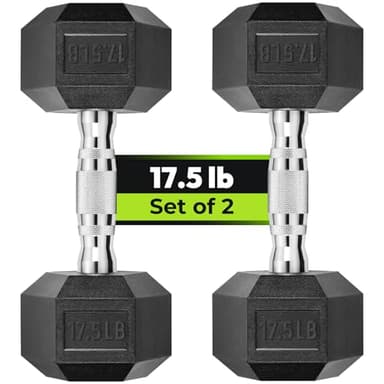 Hex Dumbbell Rubber Encased Strength Training Dumbbells, Hand Weight For Workout & Exercise/Pair of 17.5LB - Image 1