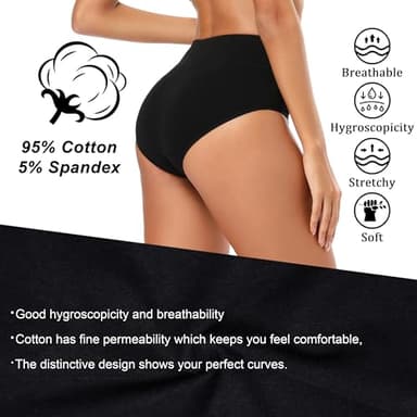 Molasus Women's Soft Cotton Underwear Briefs High Waisted Postpartum Panties Ladies Full Coverage Plus Size Underpants Black,XL - Image 2