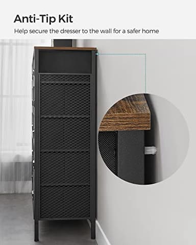 SONGMICS Dresser for Bedroom, Fabric Dresser with 10 Drawers, Storage Organizer Unit with Fabric Drawers, Chest of Drawers, Steel Frame, for Living Room, Entryway, Rustic Brown and Black ULTS225B01 - Image 7