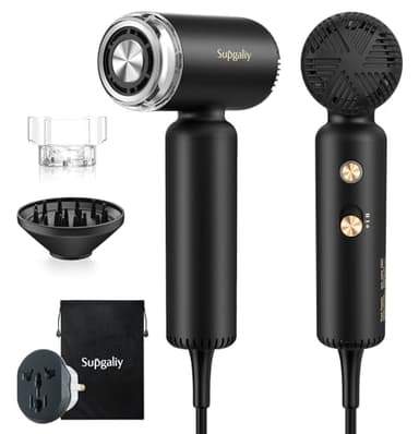 SUPGALIY Dual Voltage Hair Dryer, High-Speed Ionic Blow Dryer for Fast Drying, Travel Compact Hair Blow Dryer with Magnetic Curly Diffuser for Home, Portable Hairdryer International 110-240V - Image 1
