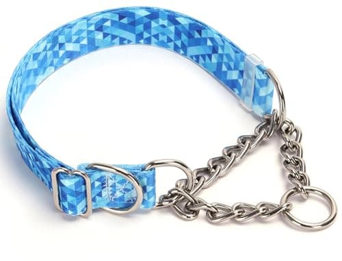 Martingale Collar for Dogs with Blue Geometric Diamonds, Trainer Approved Limited Slip Collar with Stainless Steel Chain, Adjustable No Choke Dog Collar, Perfect for Training, Walking, Hunting (M) - Image 1