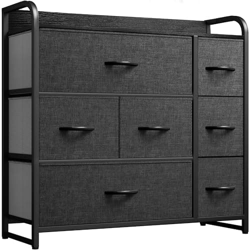 YITAHOME Dresser TV Stand, Dresser for Bedroom, Fabric Dresser with 7 Drawers, Furniture Storage Tower Cabinet for Bedroom, Living Room, Hallway, Closet, Black Wood Grain - Image 1