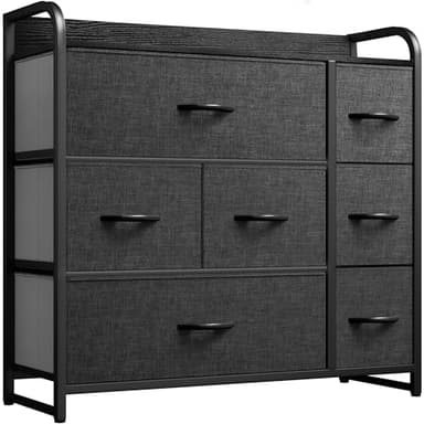 YITAHOME Dresser TV Stand, Dresser for Bedroom, Fabric Dresser with 7 Drawers, Furniture Storage Tower Cabinet for Bedroom, Living Room, Hallway, Closet, Black Wood Grain - Image 1