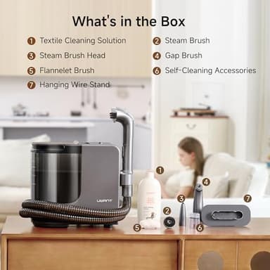 uwant Portable Carpet Cleaner with Steam& Heating System 18Kpa Powerful Suction Carpet Cleaner with 4 Cleaning Tools& Solution 2 in 1 Upholstery Cleaner Steam Cleaner for Pets, Car - Image 9