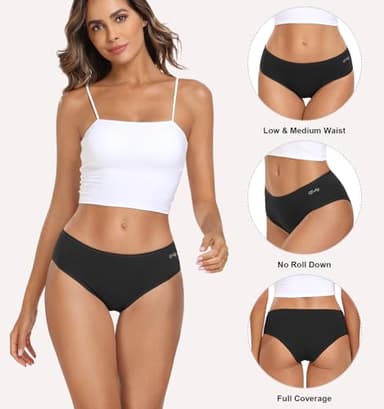 coskefy Panties for Women Cotton Mid Low Rise Bikini Underwear 6 Pack Comfort Moisture Wicking Breathable Briefs Black - Image 2