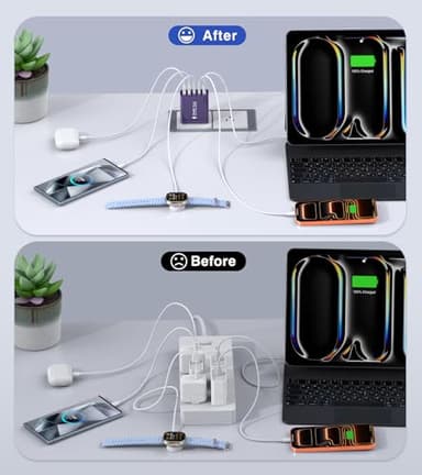 [2Pack] 60W USB C Plug,5-Port Fast Charger Block PD+QC Cube Wall Charging Box Brick for iPhone 17/16/15/14/13 for Samsung Galaxy S25/S24/S23/S22/S21+/S21 Ultra, Magsafe Wireless Charger,(Purple) - Image 5