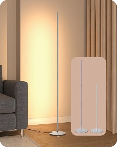 EDISHINE LED Corner Floor Lamp, Minimalist Dimmable Mood Light, Adjustable Height, 57.5" Tall Floor Lamp for Bedroom, Living Room, Home Office, 3000K Warm White Light, Silver - Image 1