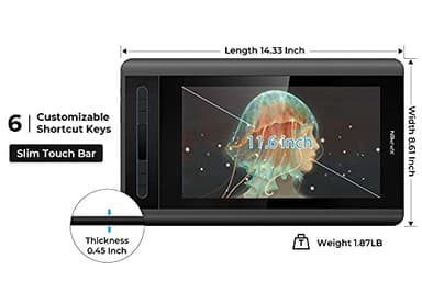 XP-PEN Artist12 11.6 Inch FHD Drawing Monitor Pen Display Graphic Monitor with PN06 Battery-Free Multi-Function Pen Holder and Glove 8192 Pressure Sensitivity - Image 3