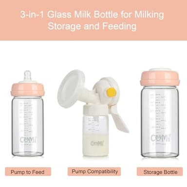 COMI Wide Neck Glass Breastmilk Collection n Storage Bottle, 8oz with Screw Ring Sealing Disk; Re-markable Sealing Disc. BPA Free, Fits Breast Pumps & Nipples (4 Pink Lids) - Image 2