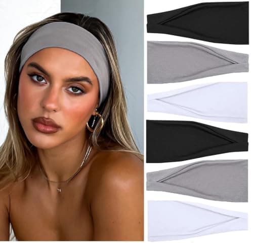 TERSE Headbands for Women, 4 inches Wide, Non Slip Women's Hair Bands, Stretchy Sweat Bands, Hair Accessories for Yoga Workout Every Day Basic Fashion, Black, White, Grey - Image 1