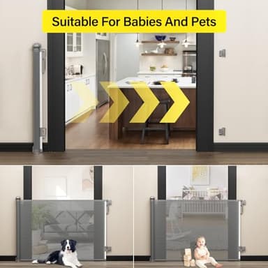 Babepai Retractable Baby Gates for Stairs, Dog Gates for Doorways, Mesh Baby Gate Extends to 54" Wide 34" Tall, Pet Gate Indoor Use for Hallways, Porch, Patio, Outdoor - Gray - Image 8