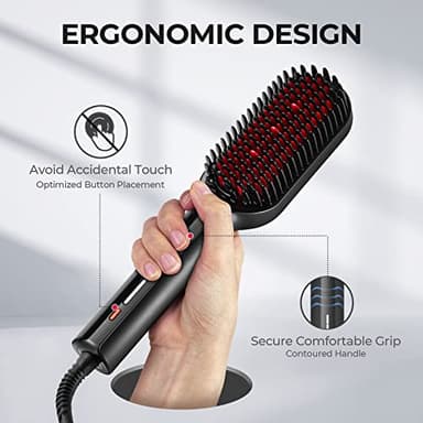 TYMO Hair Straightener Brush - Upgraded Ionic Plus Straightening Brush with Dense Bristles, 16 Temps, Dual Voltage | Ceramic Hot Comb for Women | Flat Iron for Thick Curly Hair, Black - Image 6