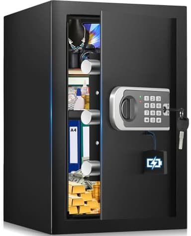 2.6 Cuft Safe Box, Steel Home Security Safe with Fireproof Waterproof Money Bag, Anti-Theft Safes for Home with Programmable Keypad Keys, Digital Safety Box for Documents Valuables Jewelry - Image 1