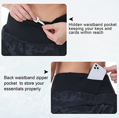 THE GYM PEOPLE Womens High Waisted Running Shorts Quick Dry Athletic Workout Shorts with Mesh Liner Zipper Pockets (Black Grey Camo, Medium) - Image 6
