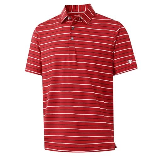 M MAELREG Golf Dry Fit Polo Shirts for Men Casual Collared Moisture Wicking Stylish Striped Golf Shirts for Men - Image 1