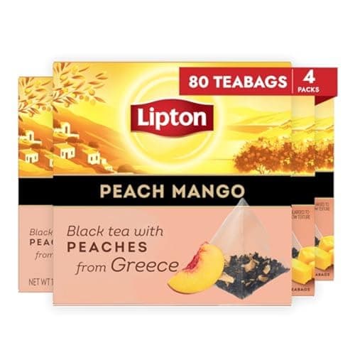 Lipton Black Tea Peach Mango, Pyramid Tea Bags, Flavored Teabags for a Refreshing Cup of Tea, 80 Total Tea Bags (20ct - Pack of 4) - Image 1