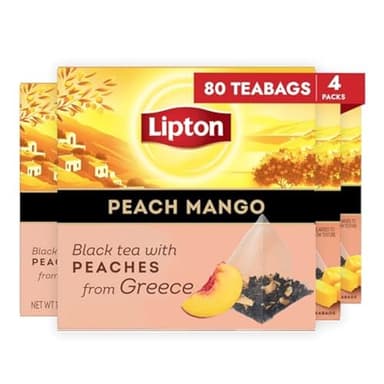 Lipton Black Tea Peach Mango, Pyramid Tea Bags, Flavored Teabags for a Refreshing Cup of Tea, 80 Total Tea Bags (20ct - Pack of 4) - Image 1
