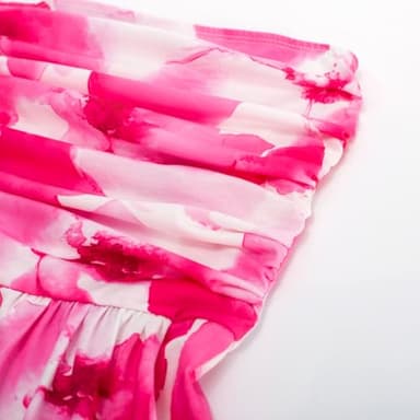 Women's 2024 Summer Bohemian Floral Printed Strapless Beach Party Long Maxi Dress Pink Flower - Image 3