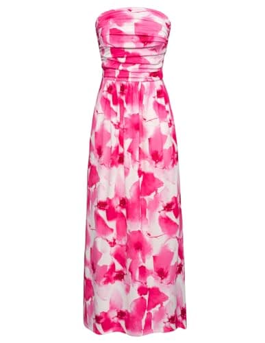 Women's 2024 Summer Bohemian Floral Printed Strapless Beach Party Long Maxi Dress Pink Flower - Image 1