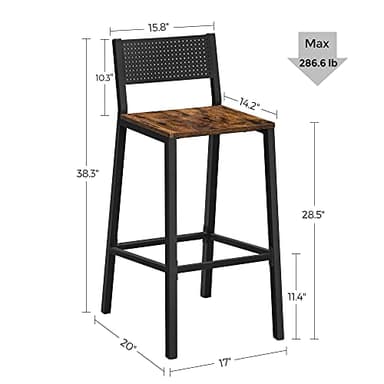 VASAGLE Bar Stools, Set of 2 Bar Chairs, Tall Bar Stools with Backrest, Industrial in Party Room, Rustic Brown and Black ULBC070B01 - Image 3