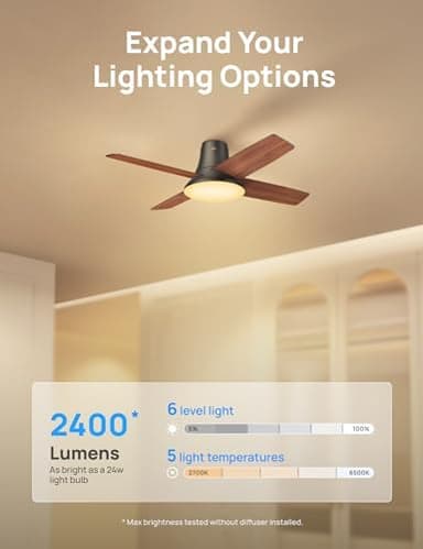 Dreo Ceiling Fans with Lights, 44'' Low Profile Black Ceiling Fan with Remote Control for Bedroom, 6-Level Dimmable Lighting & 5-Color Tone, 6 Speeds, Reversible DC Motor, Easy Installation, Timer - Image 3