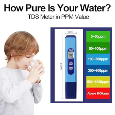 QNCIGER TDS Meter, Digital Water Testing Kits with 0-9990 PPM Measurement Range,Hand Held Electronic Water Tester for Drinking Water Quality, Tap, Well, Swimming Pool, Aquarium, RO/DI System - Image 3
