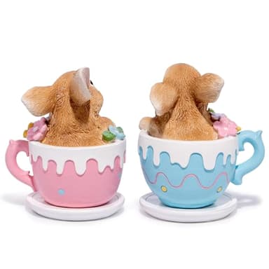Hodao 2PCS Easter Bunny Cup Decoration Spring Rabbit Decor Figurines Tabletopper Decoration for Party Home Holiday Cute Bunny for Easter Day Gifts Home Holiday Celebrations (Brown) - Image 3