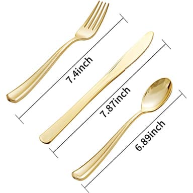 bUCLA 600 Pieces Gold Plastic Silverware - Disposable Gold Utensils - Heavyweight Plastic Cutlery set- 200 Forks, 200 Spoons, 200 Knives for Party & Thanksgiving - Image 3