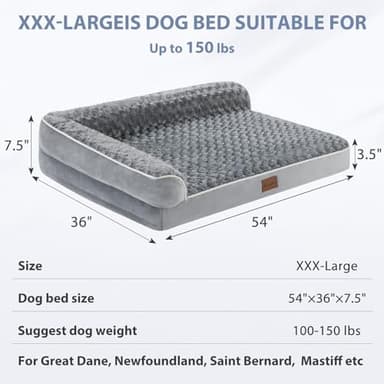 BFPETHOME Orthopedic Dog Bed for Extra Large Dogs-Big Waterproof Sofa Dog Bed with Removable Washable Cover, Large Pet Bed with Waterproof Lining and Nonskid Bottom,Pet Bed for Large Dogs, Grey - Image 4