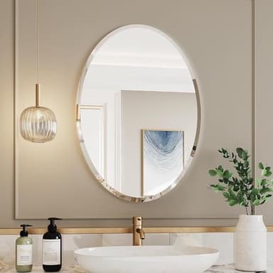 KOHROS Bathroom Mirrors for Over Sink - Oval Frameless Mirror - Beveled Polished Wall Mirror for Bathroom, Vanity, Bedroom (18" W x 24" H Oval) - Image 7