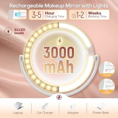 B Beauty Planet Makeup Mirror with Lights, Lighted Magnifying Mirror 30X with 3 Lighting and Adjustable Brightness, 2-Sided Height Adjustable Vanity Mirror for Bathroom, Gifts for Women White - Image 6