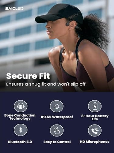 BAICLUD Bone Conduction Headphones, 2024 Upgrade Open-Ear Wireless Bluetooth Workout Headphones with Microphones, 8Hr Playtime, Waterproof Earphones for Sports, Running, Gym, Hiking, Cycling - Image 3