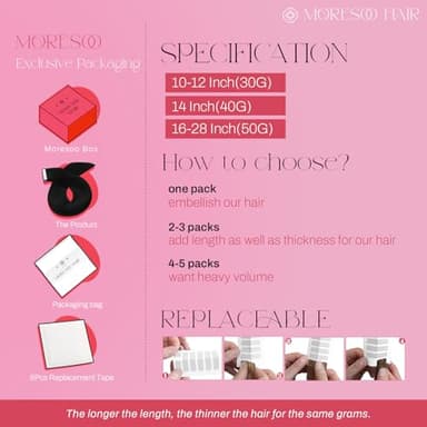 Moresoo Black Tape in Hair Extensions Human Hair Seamless Hair Extensions Tape in Jet Black Extensions Human Hair Glue in Real Hair Glue in Human Hair 22 Inch #1 20pcs 50g - Image 4