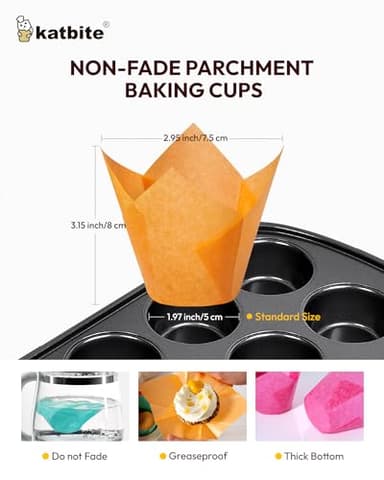 Katbite Tulip Cupcake Liners 200PCS, Muffin Liners Baking Cups, Cupcake Wrapper for Party, Wedding, Birthday - Image 2