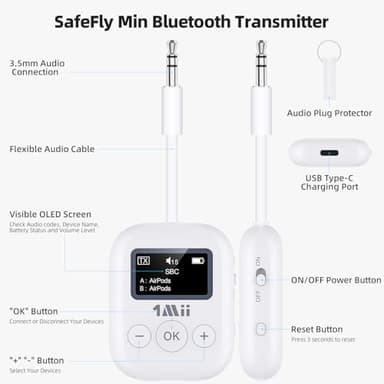 1Mii Bluetooth Transmitter for Airplane, Bluetooth 5.3 Adapter for TV,Airplane Travel Essentials, Aptx Low Latency Wireless Audio Aux for Headphones, Any 3.5mm Jack,Linking 2 Devices (White) - Image 7