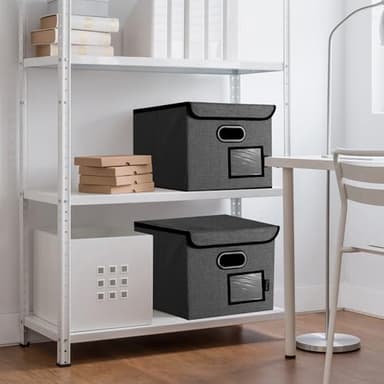 BALEINE File Organizer Box with Lid, Collapsible File Folder Organizer with Plastic Slide, Hanging File Folder Box for Office Document Storage (1 Pack, Black) - Image 9