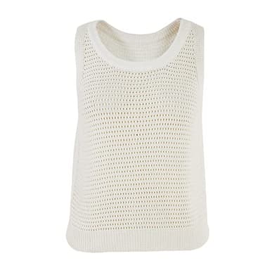 FISACE Womens Summer Knit Sweater Tank Tops Round Neck Crochet Hollow Out Sleeveless Casual Crop Shirt White - Image 5