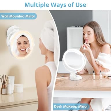 Fabuday Wall Mounted Magnifying Makeup Mirror with Lights - 1x/30x Double Sided Lighted Magnification Mirror with Suction Cup, Rechargeable Mirrors with Extended Arm, 3 Color LED Lighting, 7 Inch - Image 6