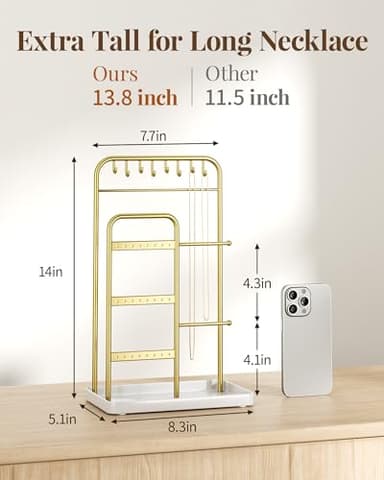 pickpiff Jewelry Holder Stand: Jewelry Display for Necklace, Bracelet, Earring, Ring, White & Gold - Image 4