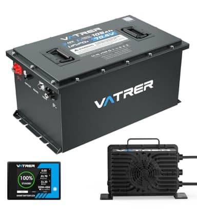 VATRER POWER 72V (70.4V) 105Ah Lithium Golf Cart Battery, Built-in 200A BMS, with Touch Monitor & Mobile APP, 4000+ Cycles LiFePO4 Battery, Max 14.08kW Power Output, Perfect for Golf Carts - Image 1